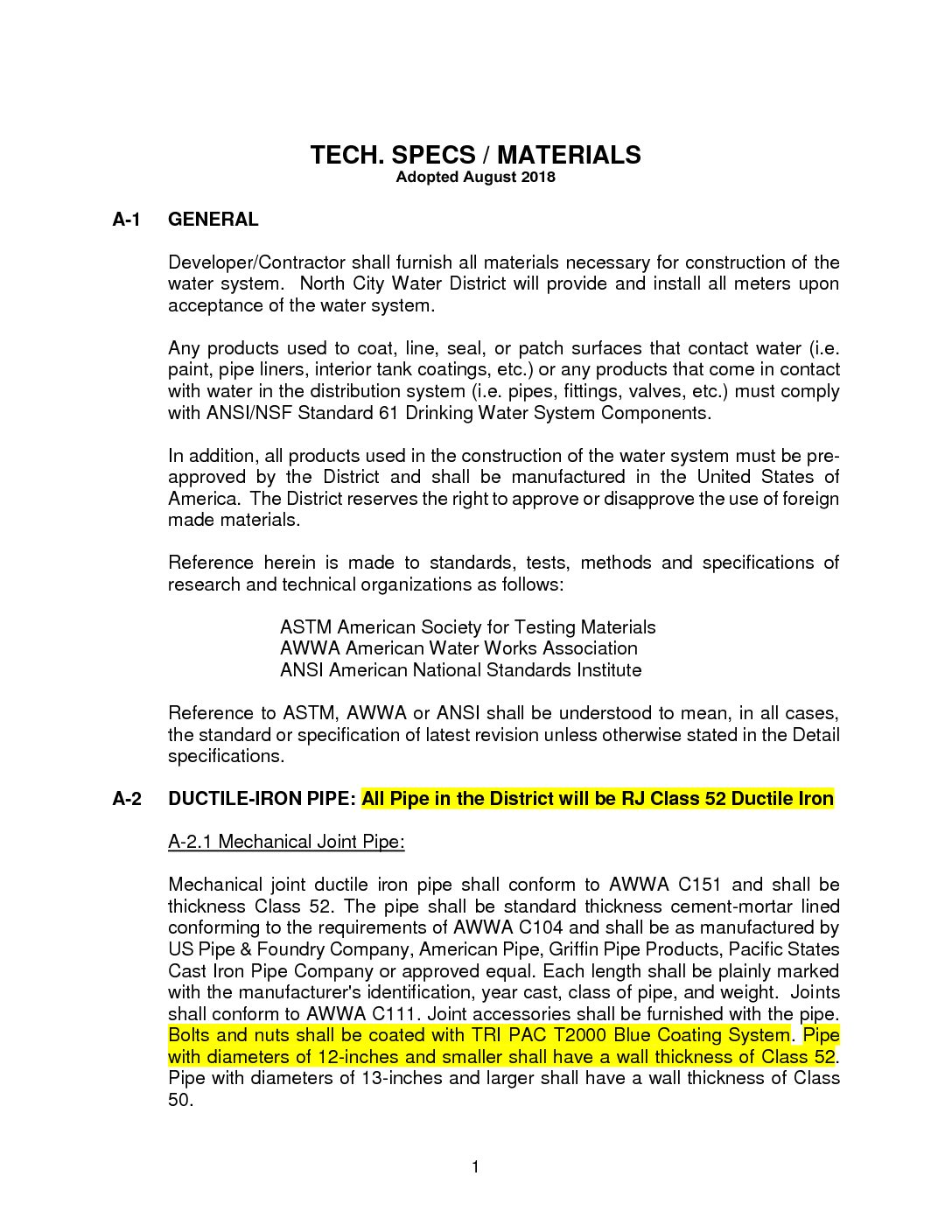 Appendix 4B – Technical Specifications and Materials | North City Water ...